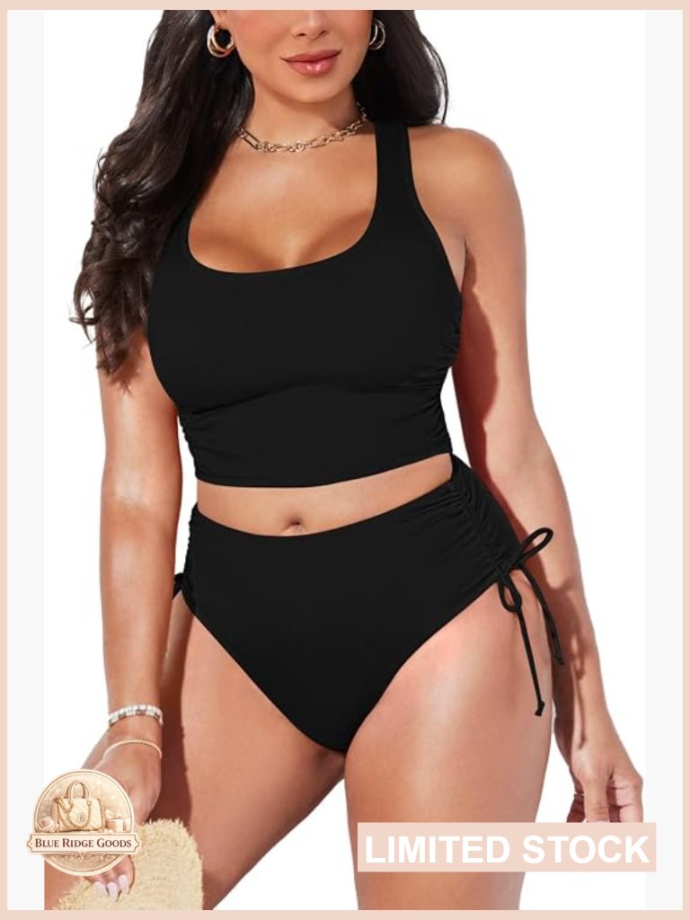 Racerback Ruched Crop Top High Waisted Bikini Set 2 Piece Swimsuit Bathing Suit